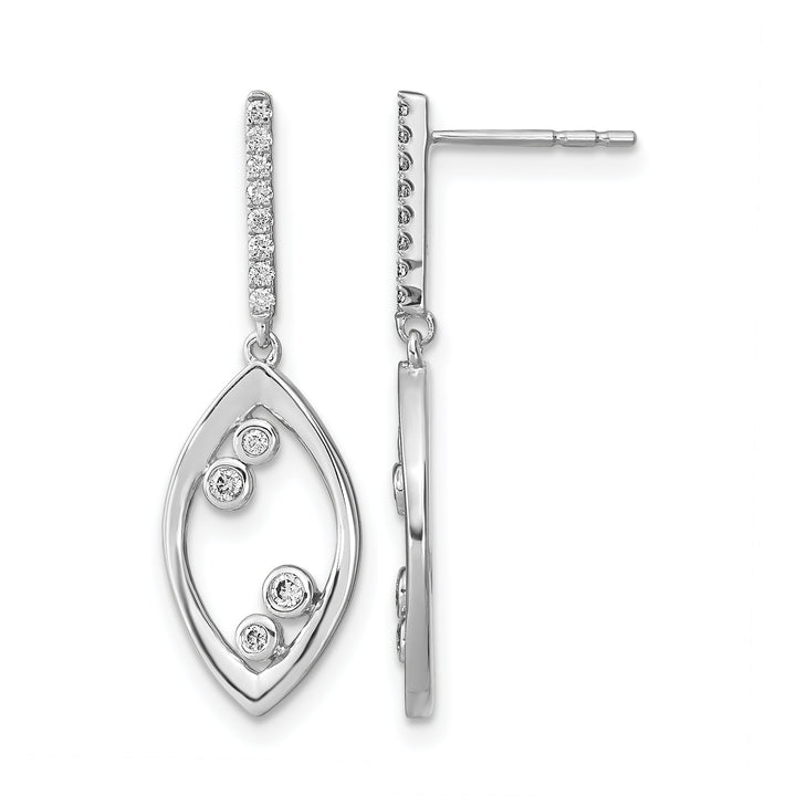 14k White Gold Polished Fancy 1/6 CT Diamond Dangle Post Earrings