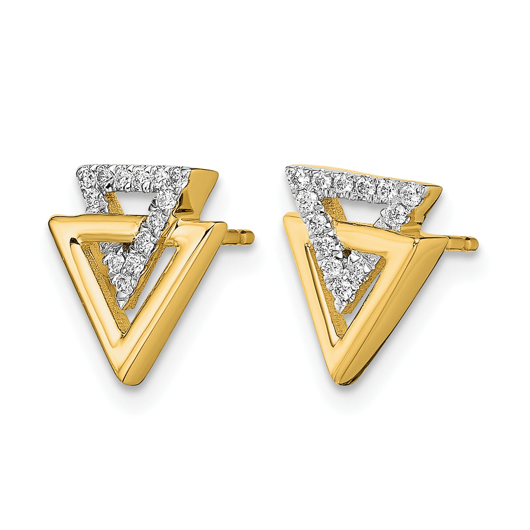 14k Yellow Gold Polished 1/10 CT Diamond Double Triangle Post Earrings