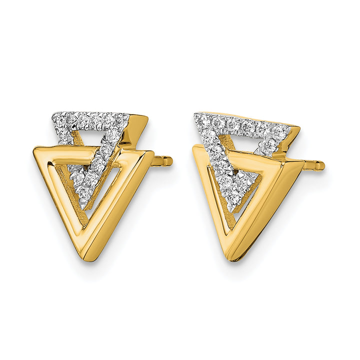 14k Yellow Gold Polished 1/10 CT Diamond Double Triangle Post Earrings