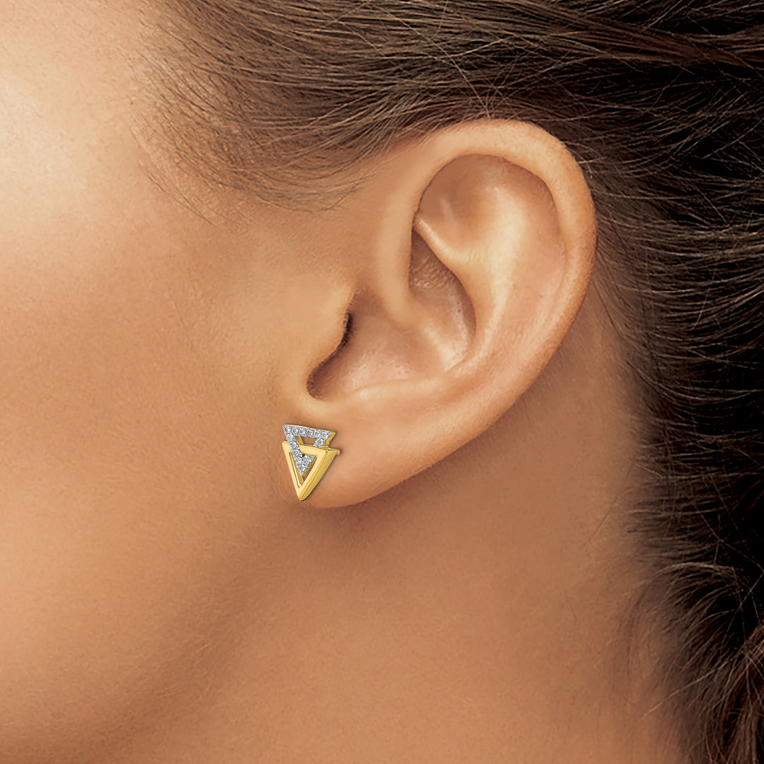 14k Yellow Gold Polished 1/10 CT Diamond Double Triangle Post Earrings