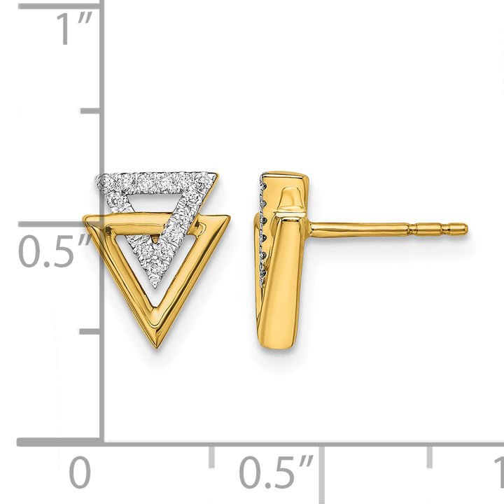 14k Yellow Gold Polished 1/10 CT Diamond Double Triangle Post Earrings