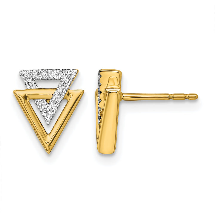 14k Yellow Gold Polished 1/10 CT Diamond Double Triangle Post Earrings