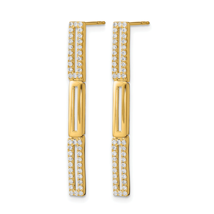 14k Yellow Gold 3 Rectangle Link 1/2 CT Diamond Post Earrings