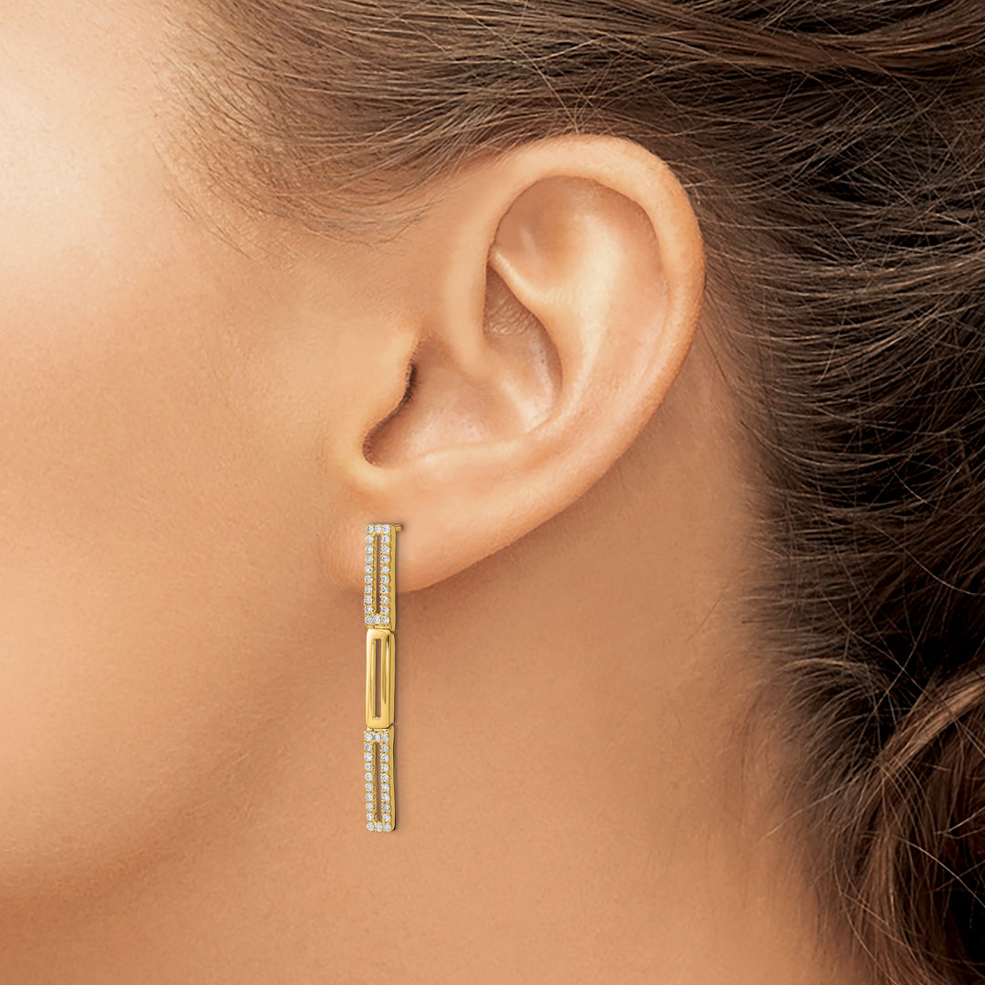 14k Yellow Gold 3 Rectangle Link 1/2 CT Diamond Post Earrings