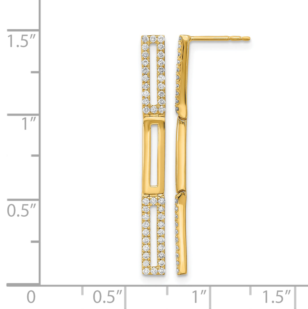 14k Yellow Gold 3 Rectangle Link 1/2 CT Diamond Post Earrings