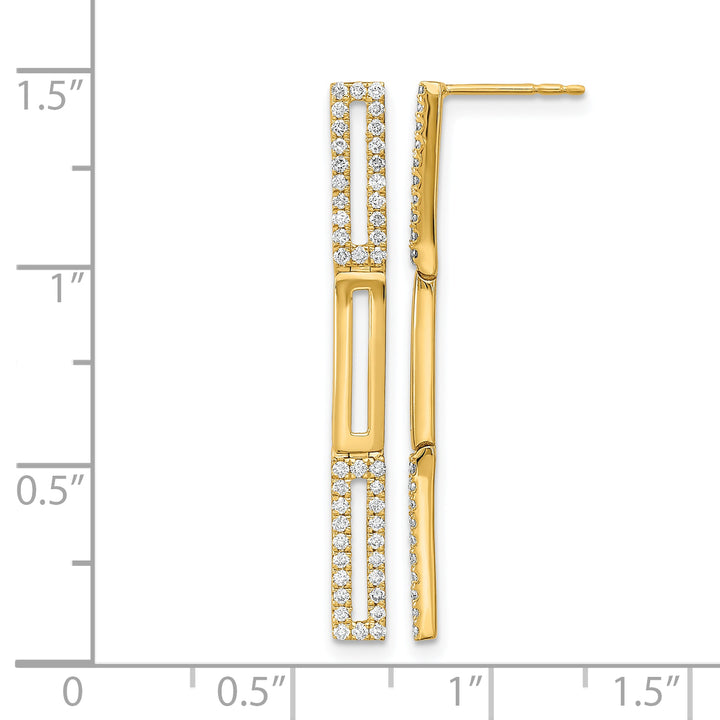 14k Yellow Gold 3 Rectangle Link 1/2 CT Diamond Post Earrings
