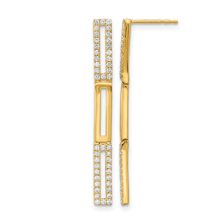 14k Yellow Gold 3 Rectangle Link 1/2 CT Diamond Post Earrings