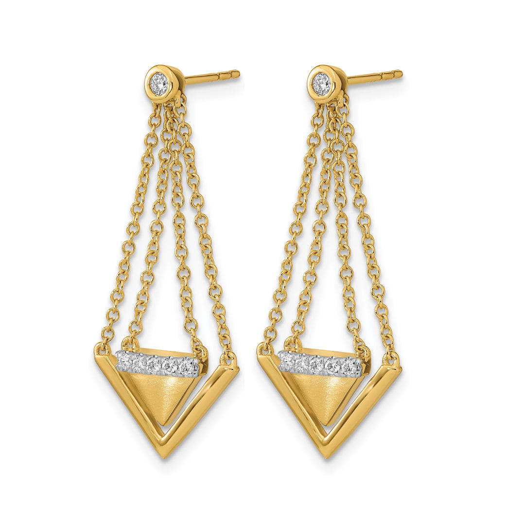 14k Yellow Gold 1/6 CT Diamond Triangle Chain Dangle Post Earrings