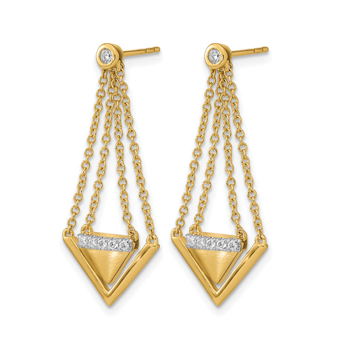 14k Yellow Gold 1/6 CT Diamond Triangle Chain Dangle Post Earrings