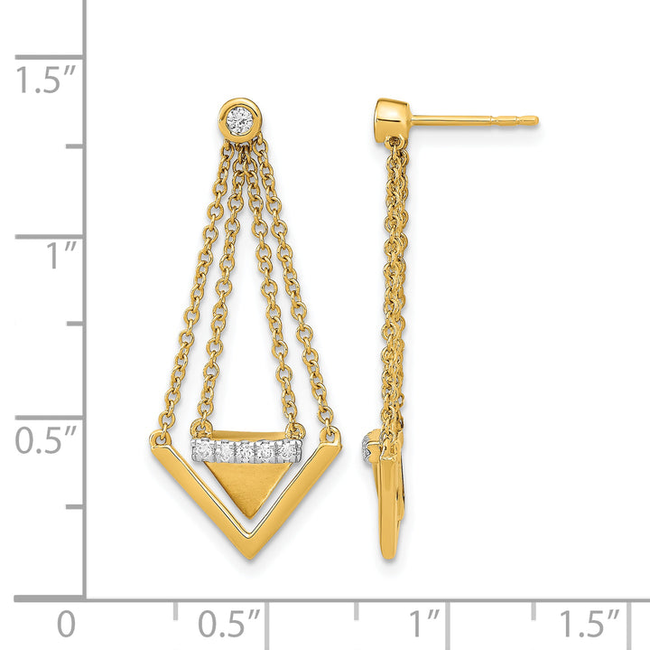 14k Yellow Gold 1/6 CT Diamond Triangle Chain Dangle Post Earrings