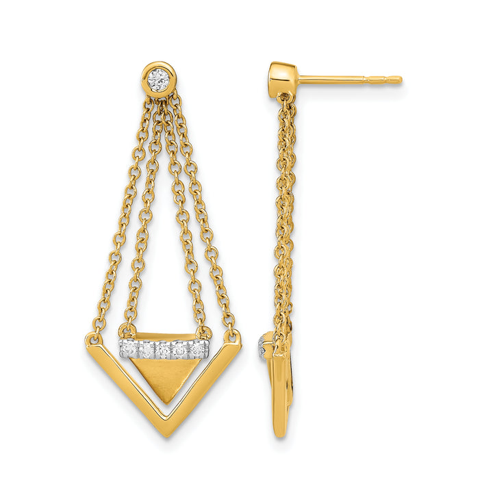 14k Yellow Gold 1/6 CT Diamond Triangle Chain Dangle Post Earrings