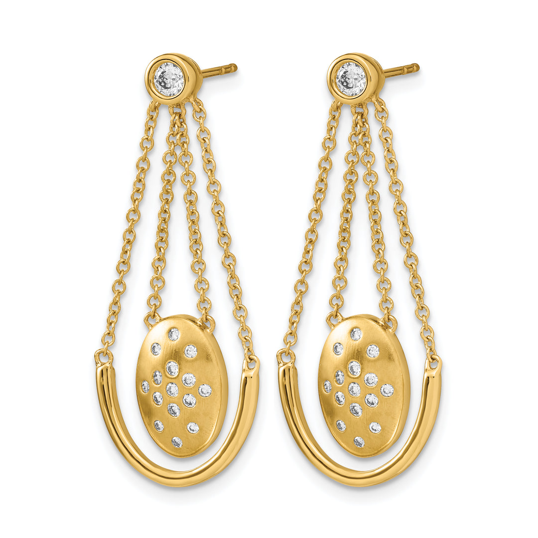14k Yellow Gold 1/3 CT Diamond Oval Chain Dangle Post Earrings