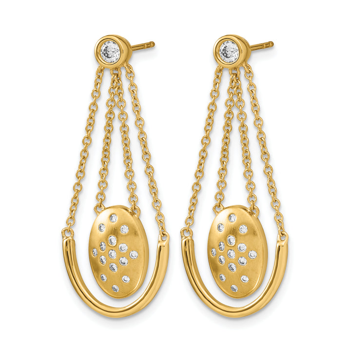 14k Yellow Gold 1/3 CT Diamond Oval Chain Dangle Post Earrings