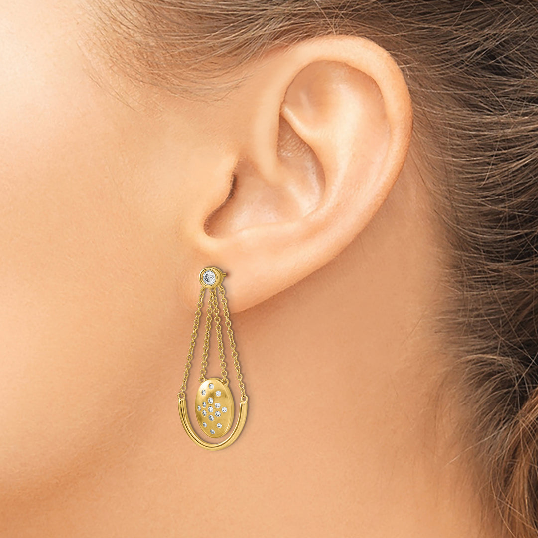 14k Yellow Gold 1/3 CT Diamond Oval Chain Dangle Post Earrings