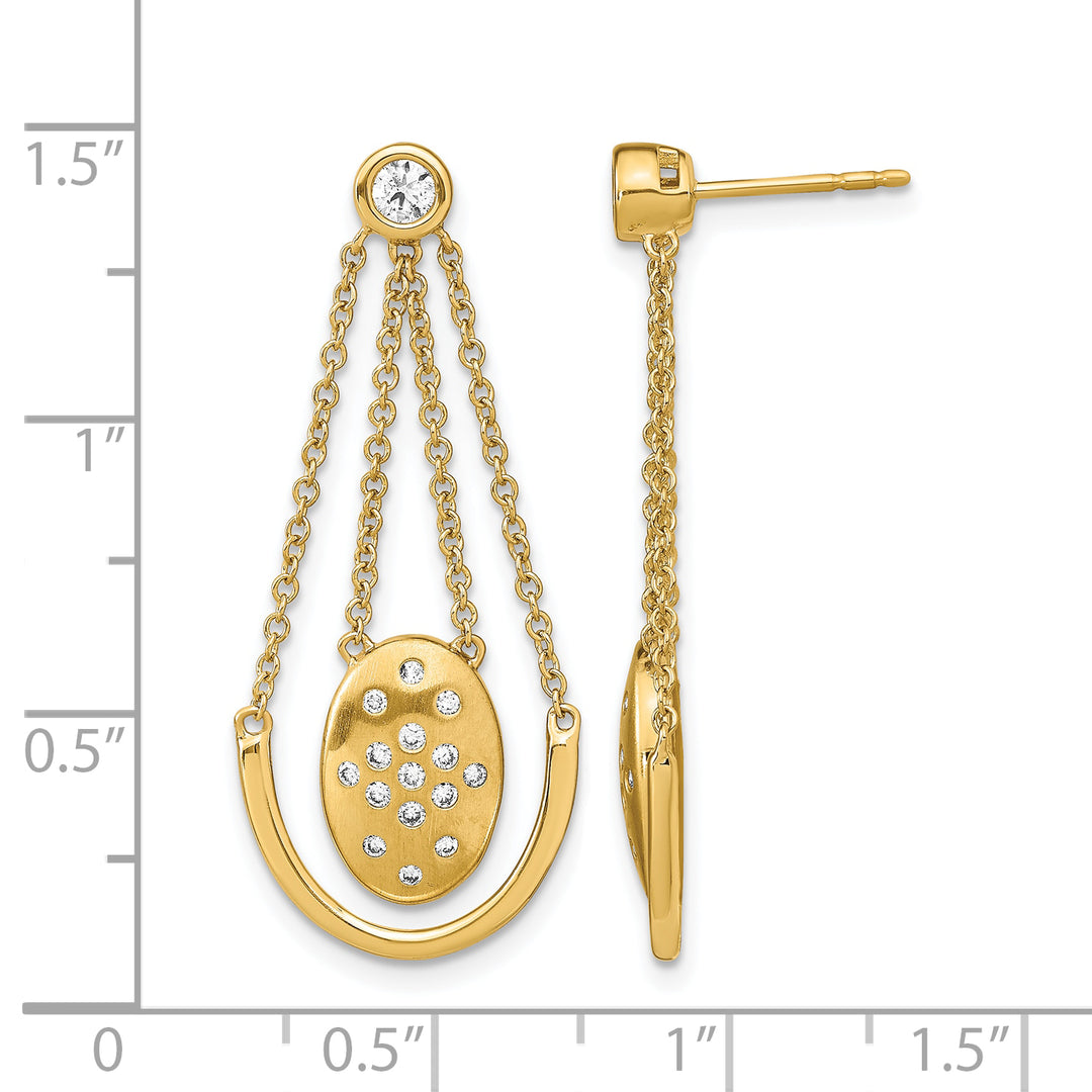 14k Yellow Gold 1/3 CT Diamond Oval Chain Dangle Post Earrings