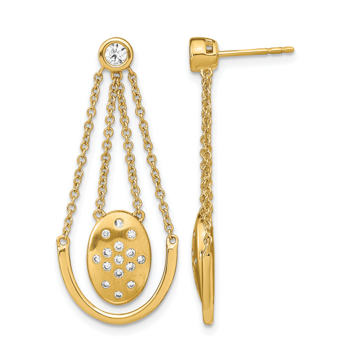 14k Yellow Gold 1/3 CT Diamond Oval Chain Dangle Post Earrings