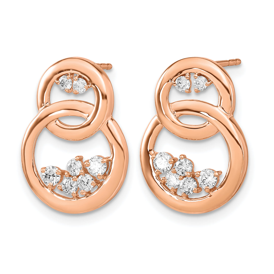 14k Rose Gold Polished 1/2 CT Diamond Double Circle Post Earrings