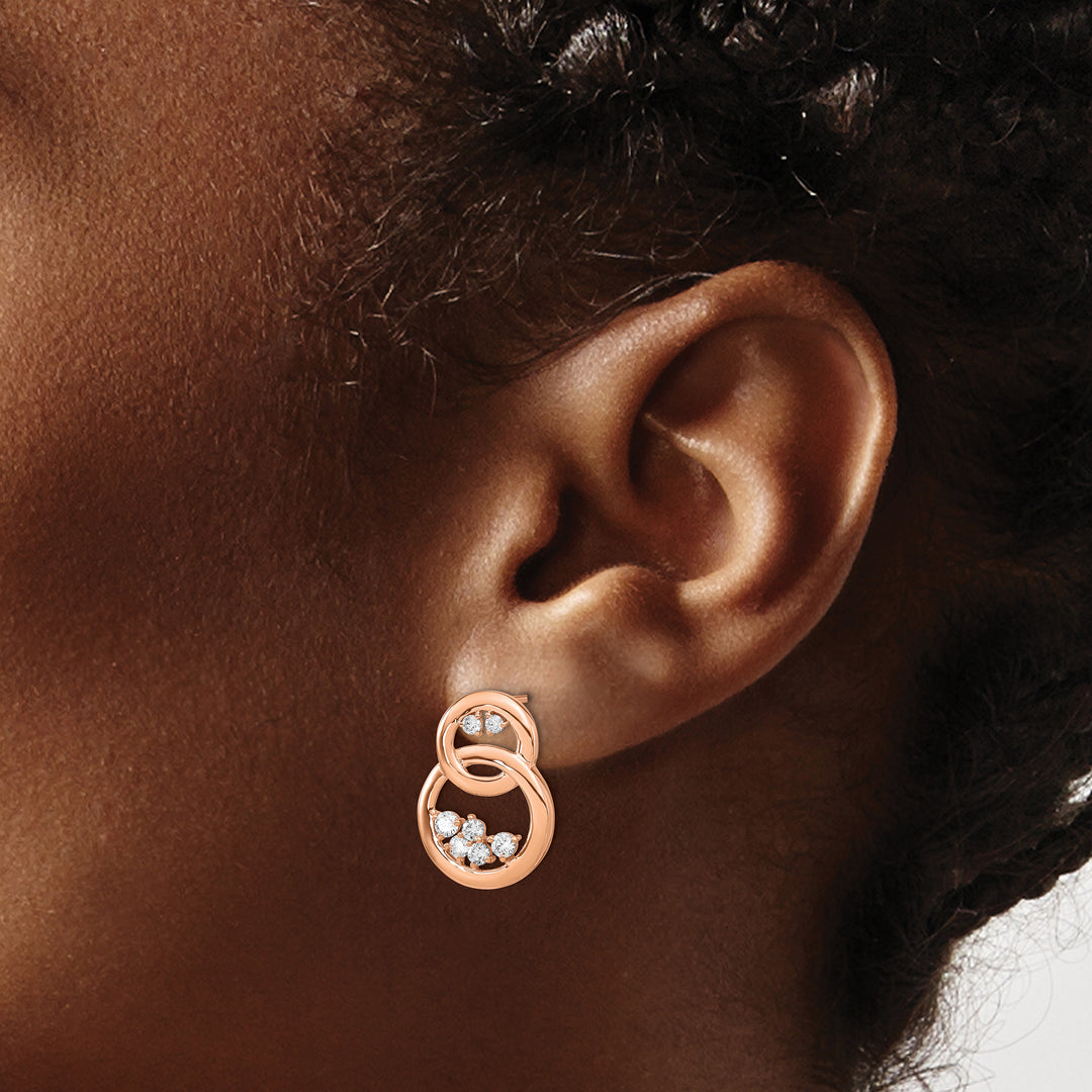 14k Rose Gold Polished 1/2 CT Diamond Double Circle Post Earrings