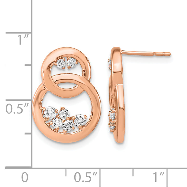 14k Rose Gold Polished 1/2 CT Diamond Double Circle Post Earrings