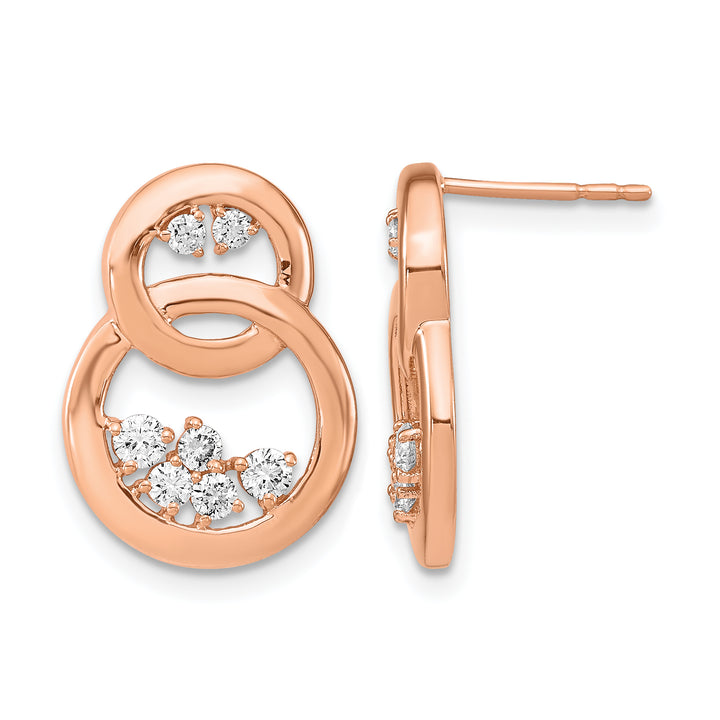14k Rose Gold Polished 1/2 CT Diamond Double Circle Post Earrings