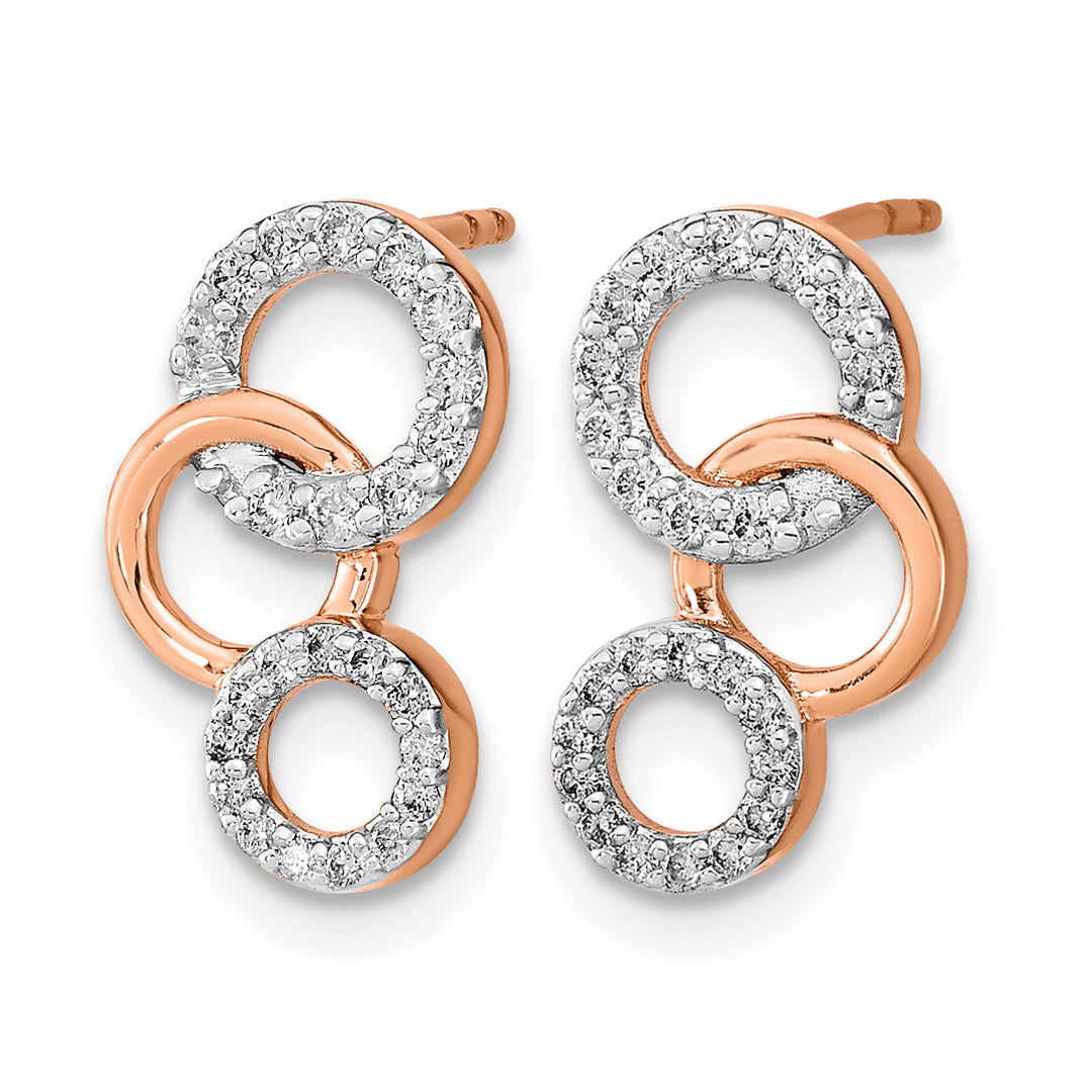 14k Rose Gold 1/4 CT Diamond Circles Design Post Earrings