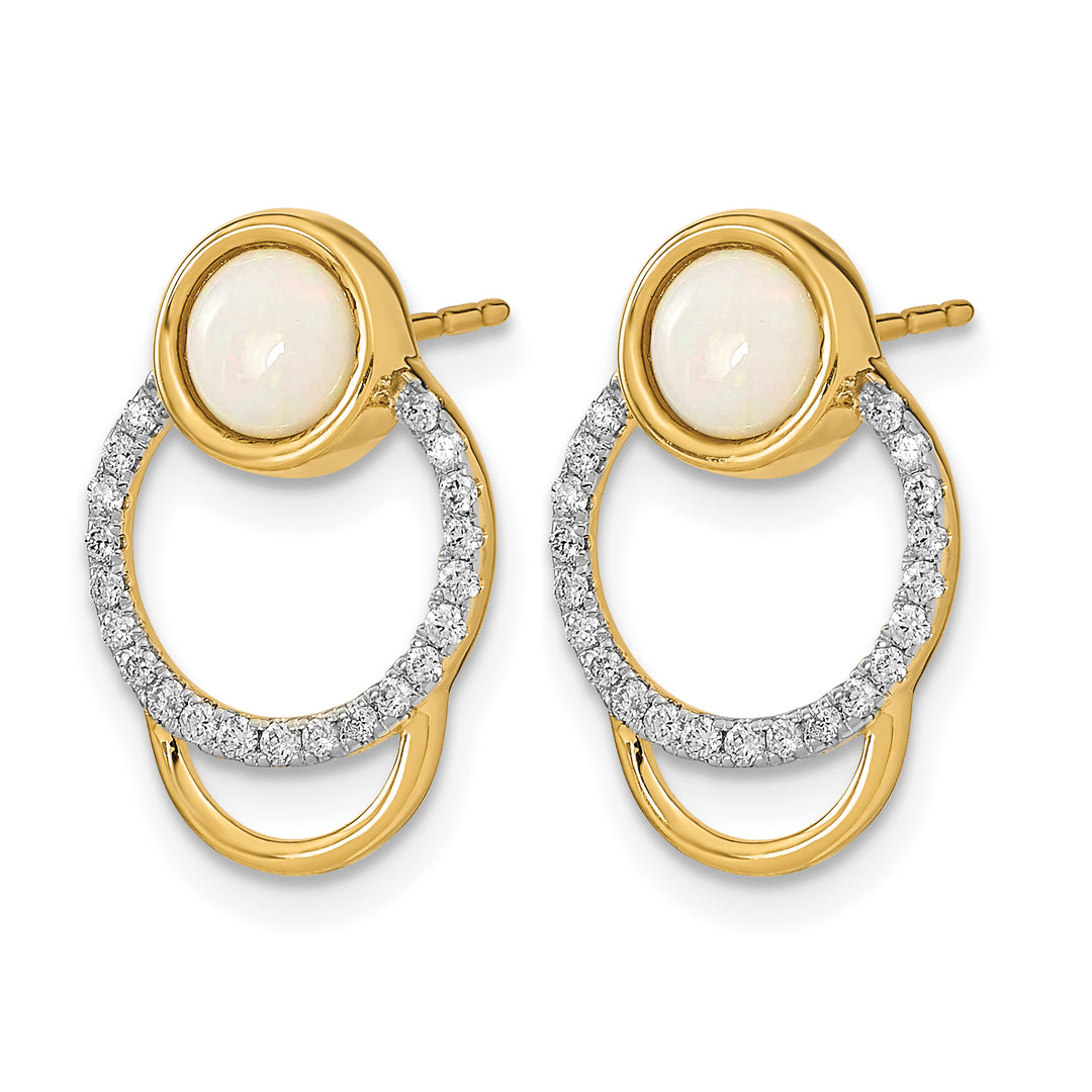 14k Yellow Gold Polished 1/5 CT Diamond and Opal Circle Post Earrings