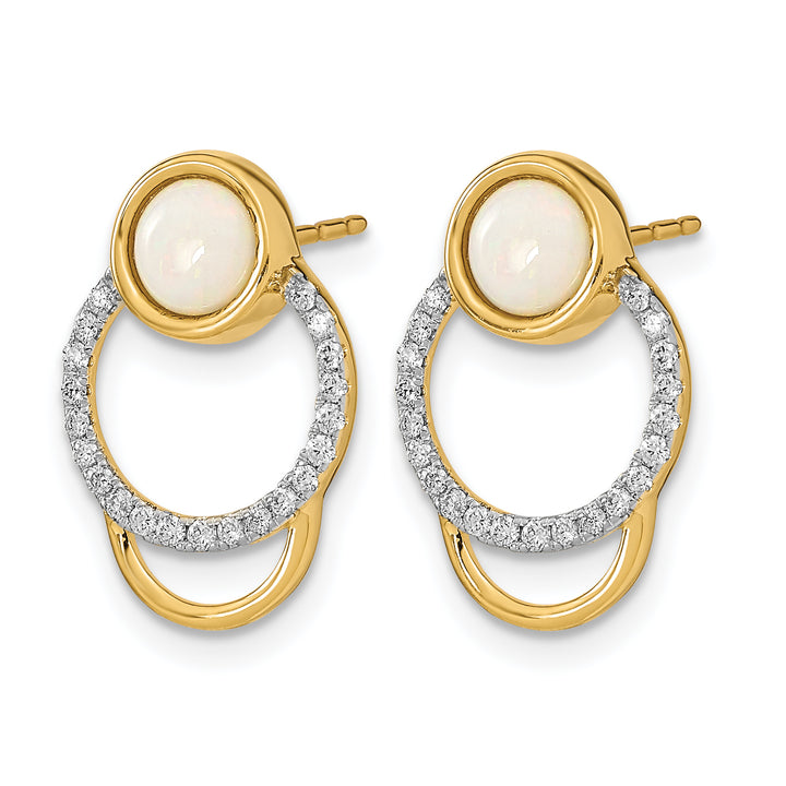 14k Yellow Gold Polished 1/5 CT Diamond and Opal Circle Post Earrings