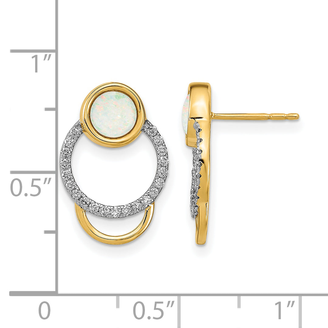 14k Yellow Gold Polished 1/5 CT Diamond and Opal Circle Post Earrings