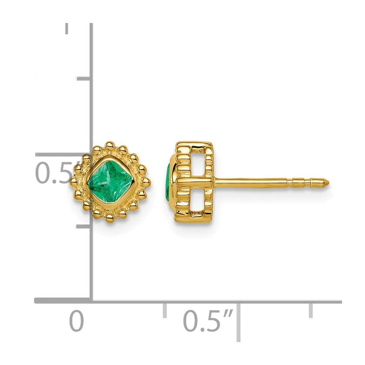 14K Yellow Gold 3.4mm Cushion Emerald Post Earrings, view 2 of 2