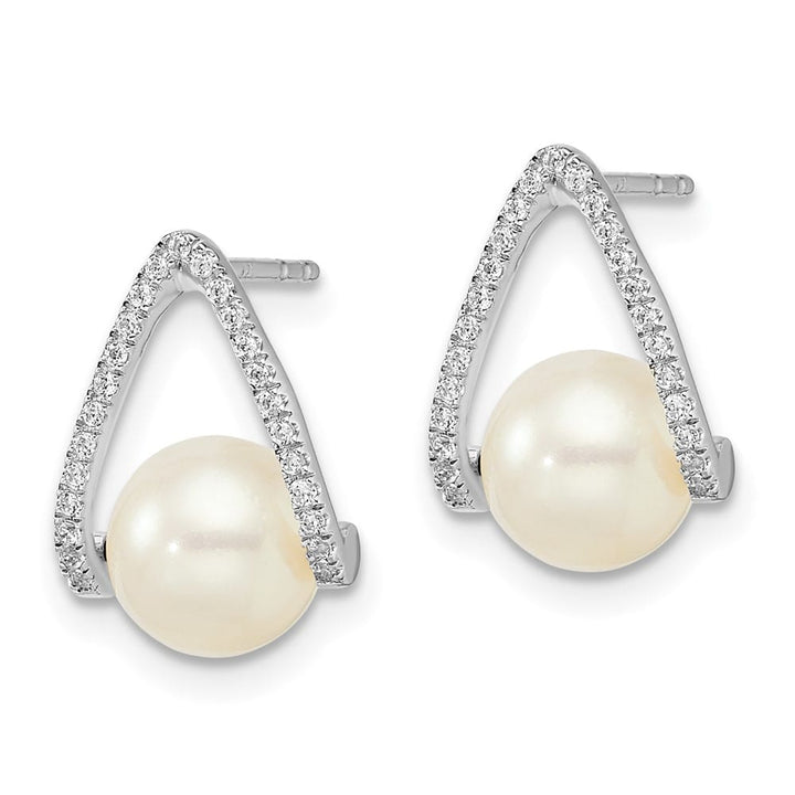 14K White Gold 6-7mm White Button Freshwater Pearl and .15 Earrings