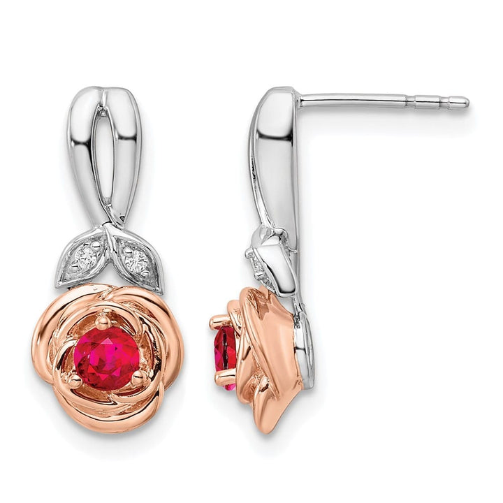 14K Two-Tone Gold Ruby and Diamond Flower Post Earrings, view 1 of 4