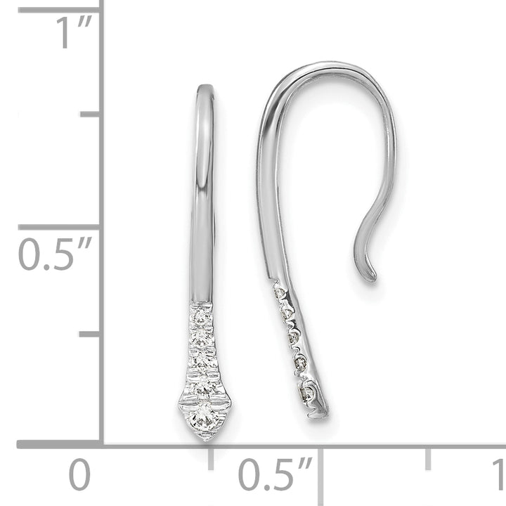 14k White Gold Polished 1/8 CT Diamond Drop Wire Earrings