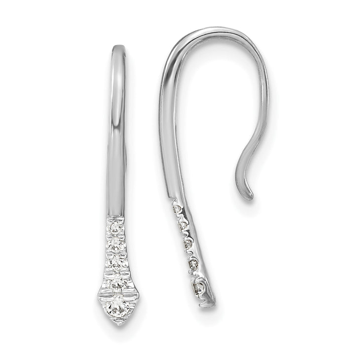 14k White Gold Polished 1/8 CT Diamond Drop Wire Earrings