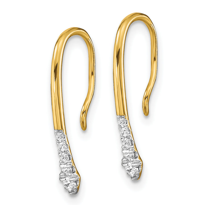 14k Yellow Gold Polished 1/8 CT Diamond Drop Wire Earrings