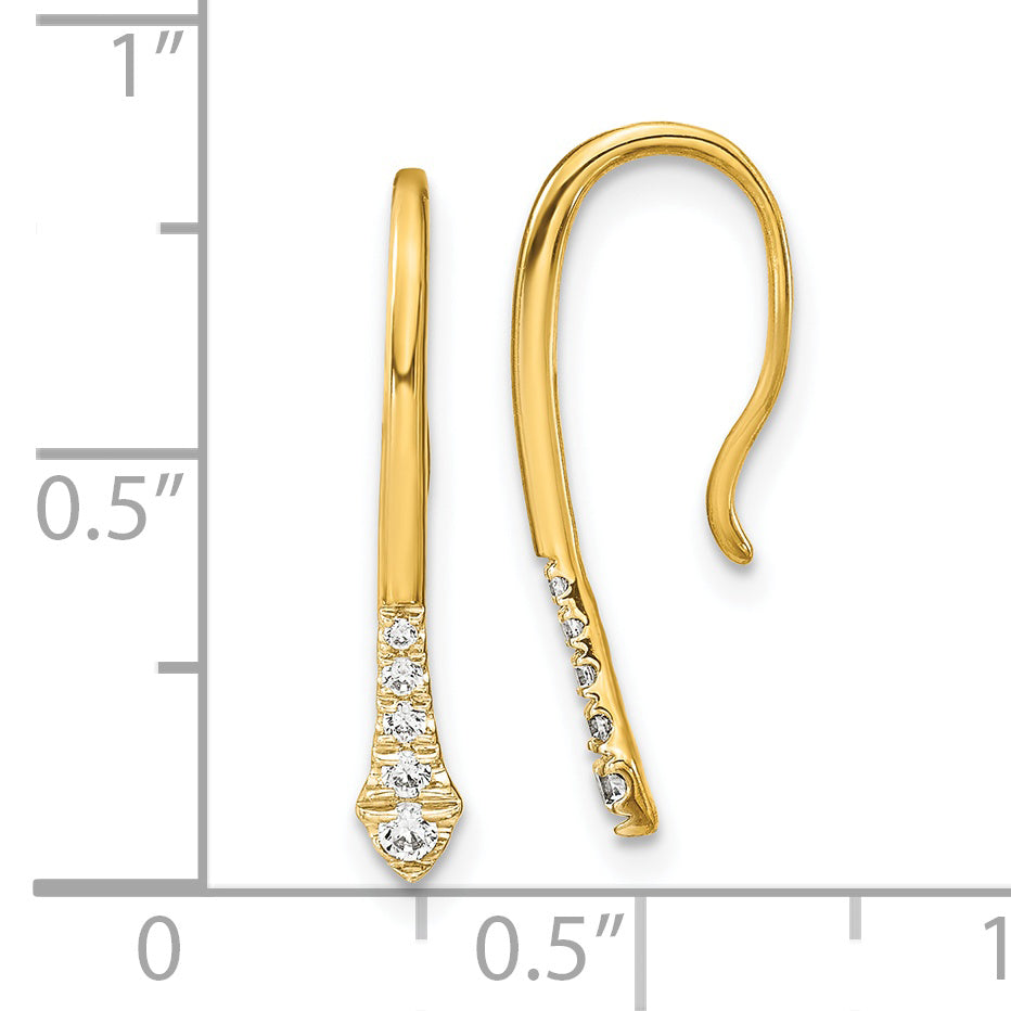 14k Yellow Gold Polished 1/8 CT Diamond Drop Wire Earrings