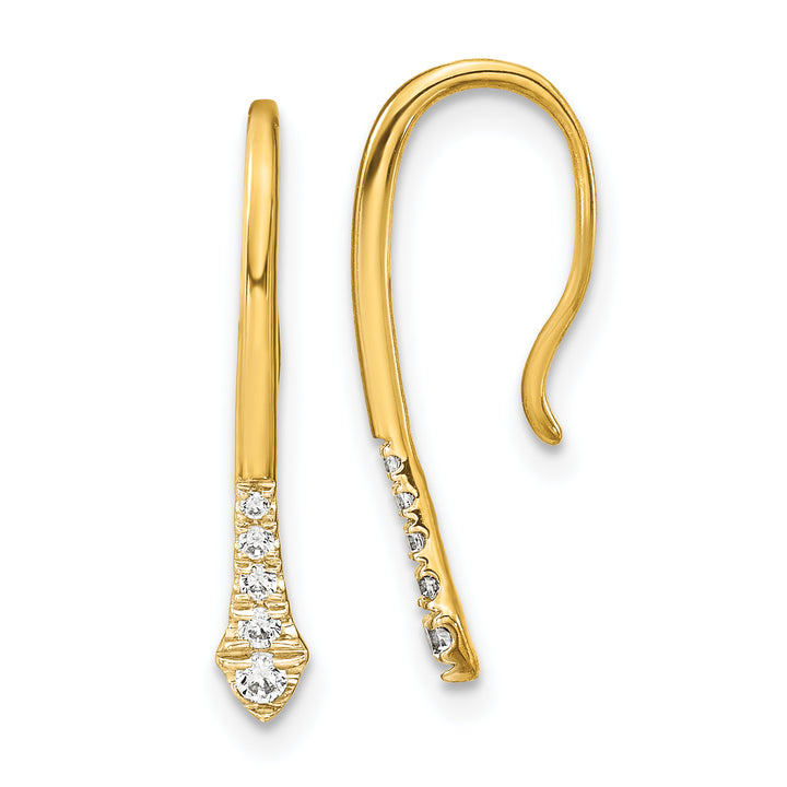 14k Yellow Gold Polished 1/8 CT Diamond Drop Wire Earrings