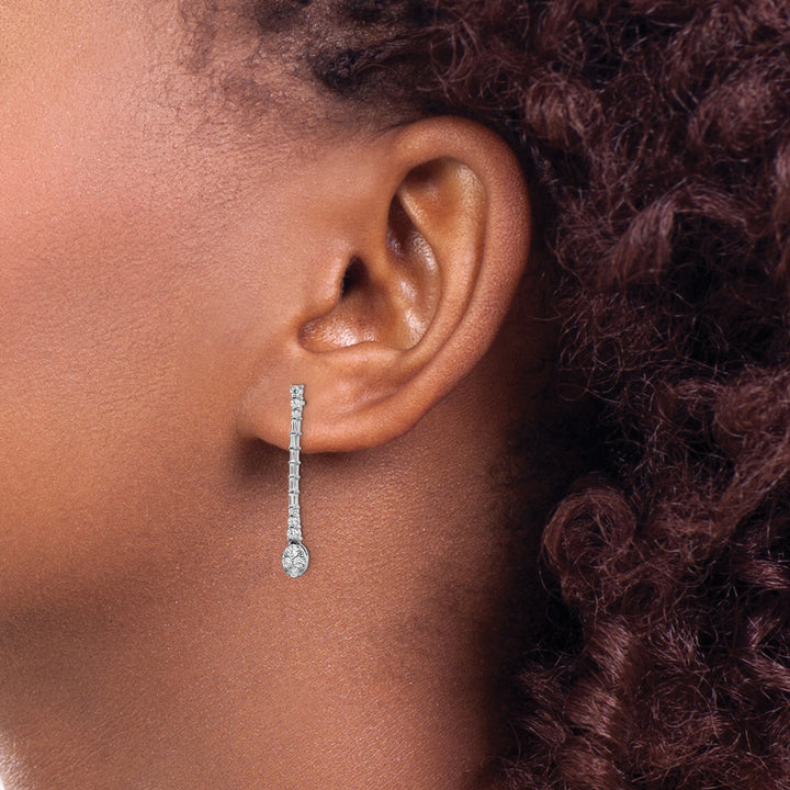 14k White Gold Polished 1/2 CT Diamond Drop Design Post Earrings