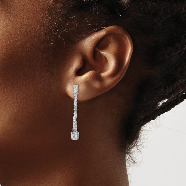 14k White Gold Polished 3/4 CT Diamond Drop Post Earrings