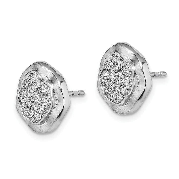 14k White Gold Wavy Circle 5/8 CT Diamond Pave Post Earrings