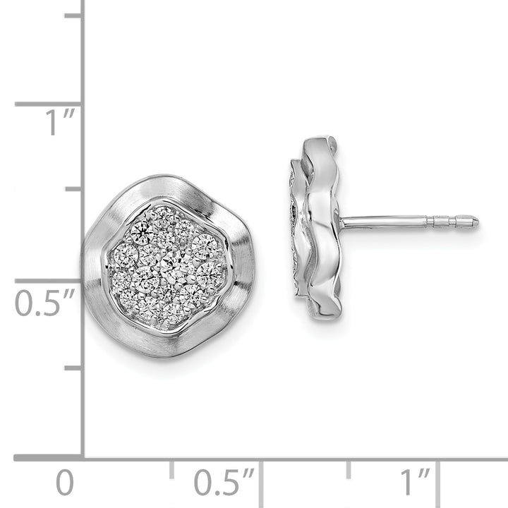 14k White Gold Wavy Circle 5/8 CT Diamond Pave Post Earrings