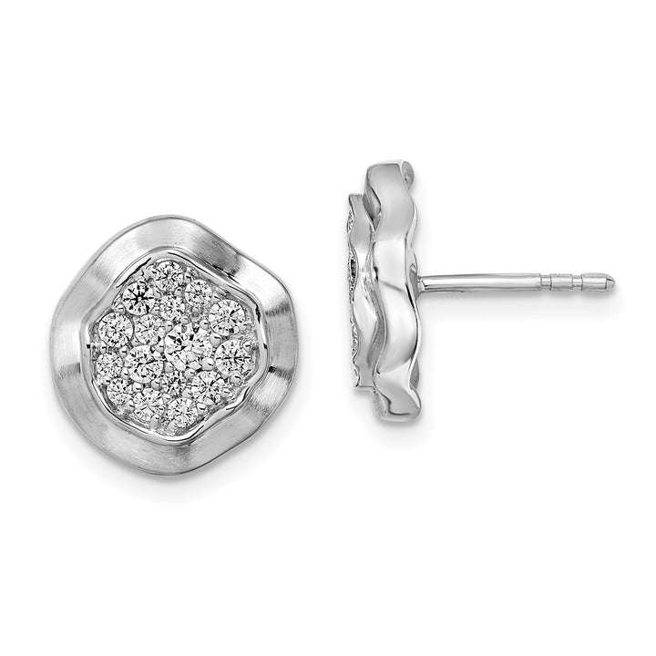 14k White Gold Wavy Circle 5/8 CT Diamond Pave Post Earrings