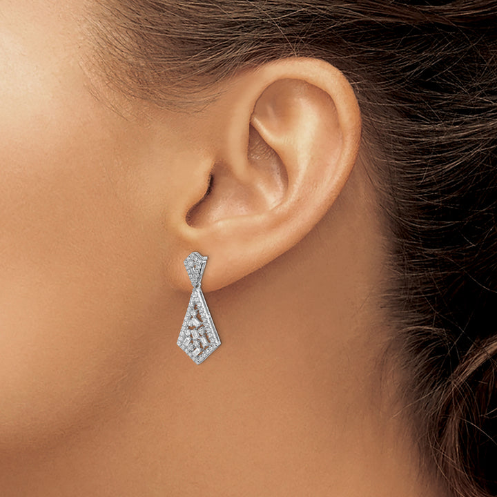 14k White Gold Polished 3/4 CT Diamond Fancy Dangle Post Earrings