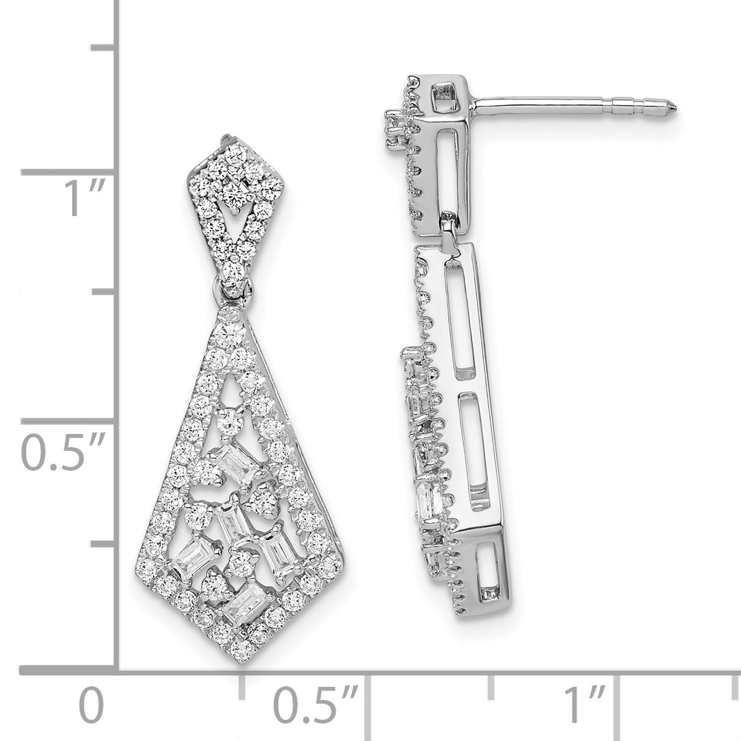 14k White Gold Polished 3/4 CT Diamond Fancy Dangle Post Earrings