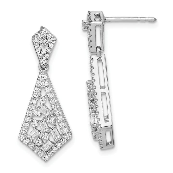 14k White Gold Polished 3/4 CT Diamond Fancy Dangle Post Earrings