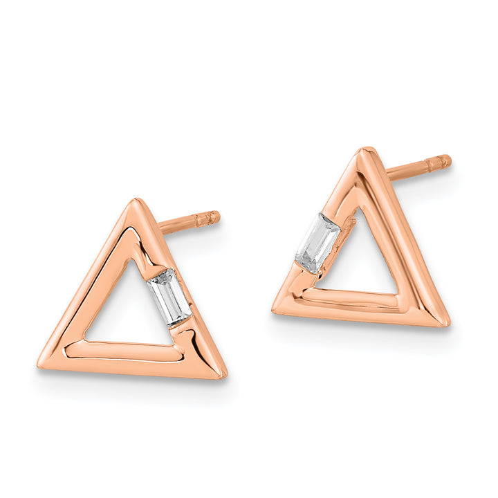 14k Rose Gold Polished 1/20 CT Diamond Baguette Triangle Post Earrings