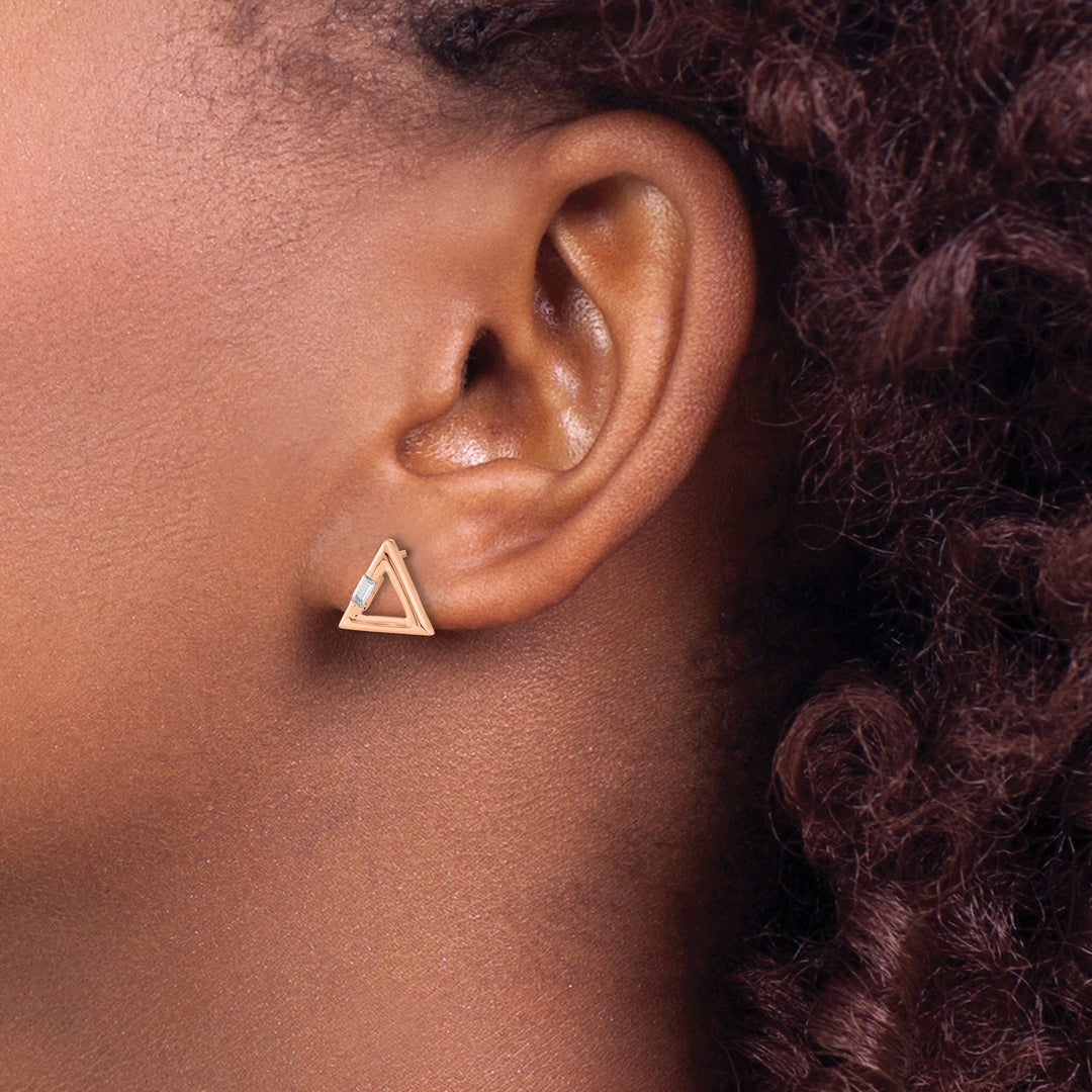 14k Rose Gold Polished 1/20 CT Diamond Baguette Triangle Post Earrings