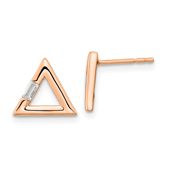 14k Rose Gold Polished 1/20 CT Diamond Baguette Triangle Post Earrings