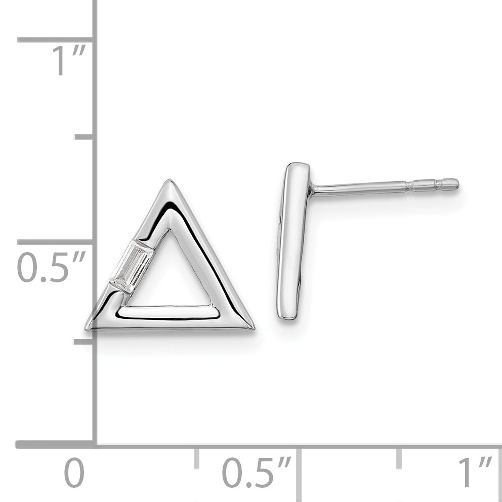 14k White Gold Polished 1/20 CT Diamond Baguette Triangle Post Earrings