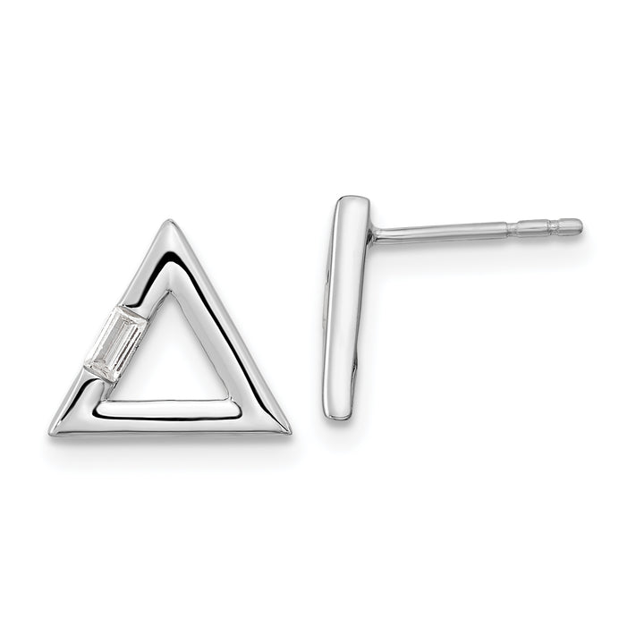 14k White Gold Polished 1/20 CT Diamond Baguette Triangle Post Earrings