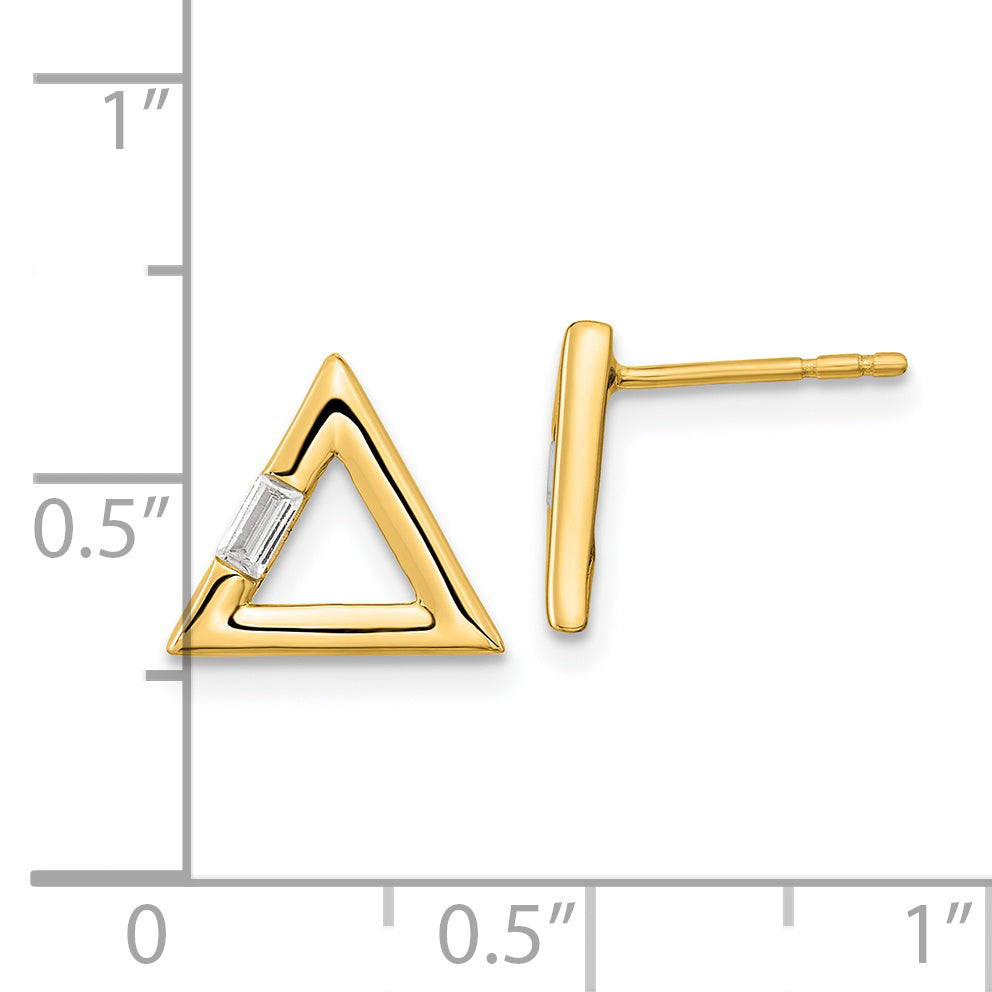14k Yellow Gold Polished 1/20 CT Diamond Baguette Triangle Post Earrings